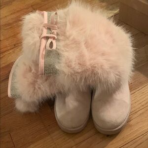 Chic Furry Pink Boots with Rhinestones